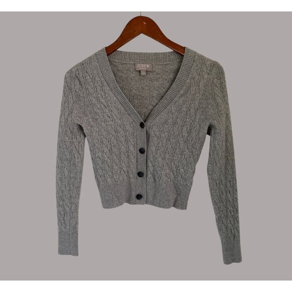J.Crew Gray Cashmere Cable-Knit V-Neck Button-Up Cardigan Sweater S - Picture 2 of 9